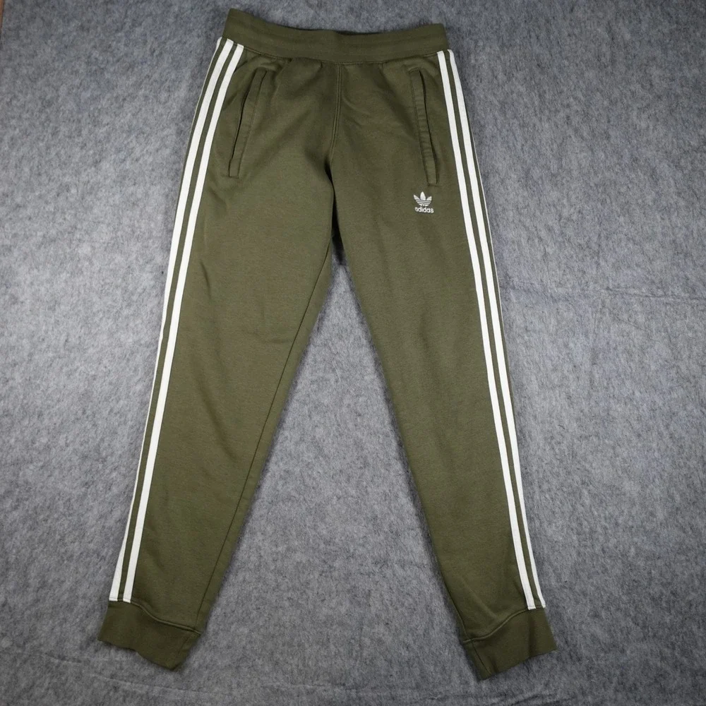 Adidas Pants Men Small Green Three Stripe Fleece Trefoil Jogger JM6143 Adicolor